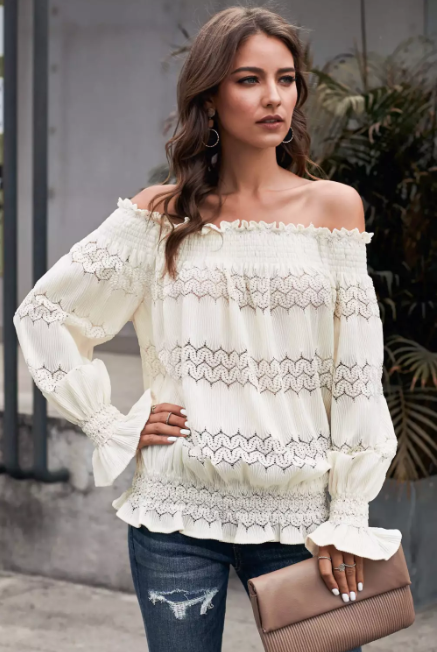 Long sleeves off shoulder top White – Bella Chic Mauritius